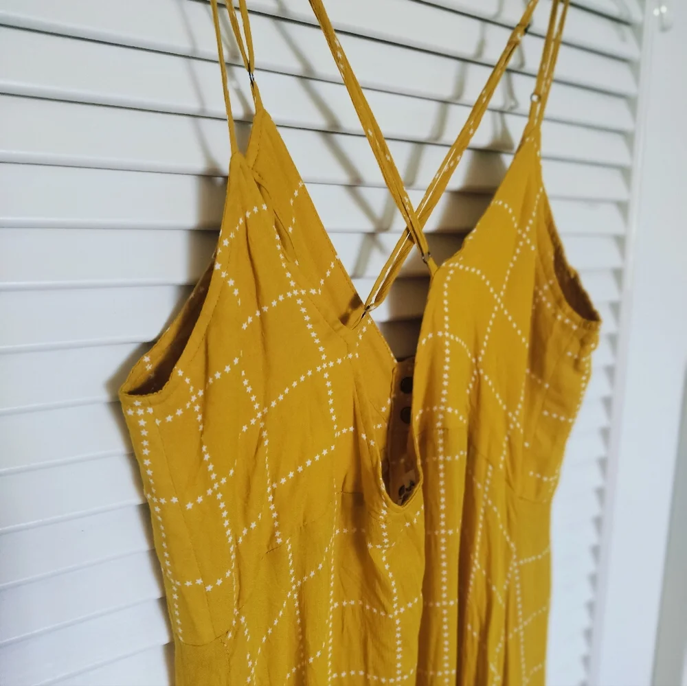 Free People Intimately Marigold Yellow w/ White Stars Snap Front Sundress Small